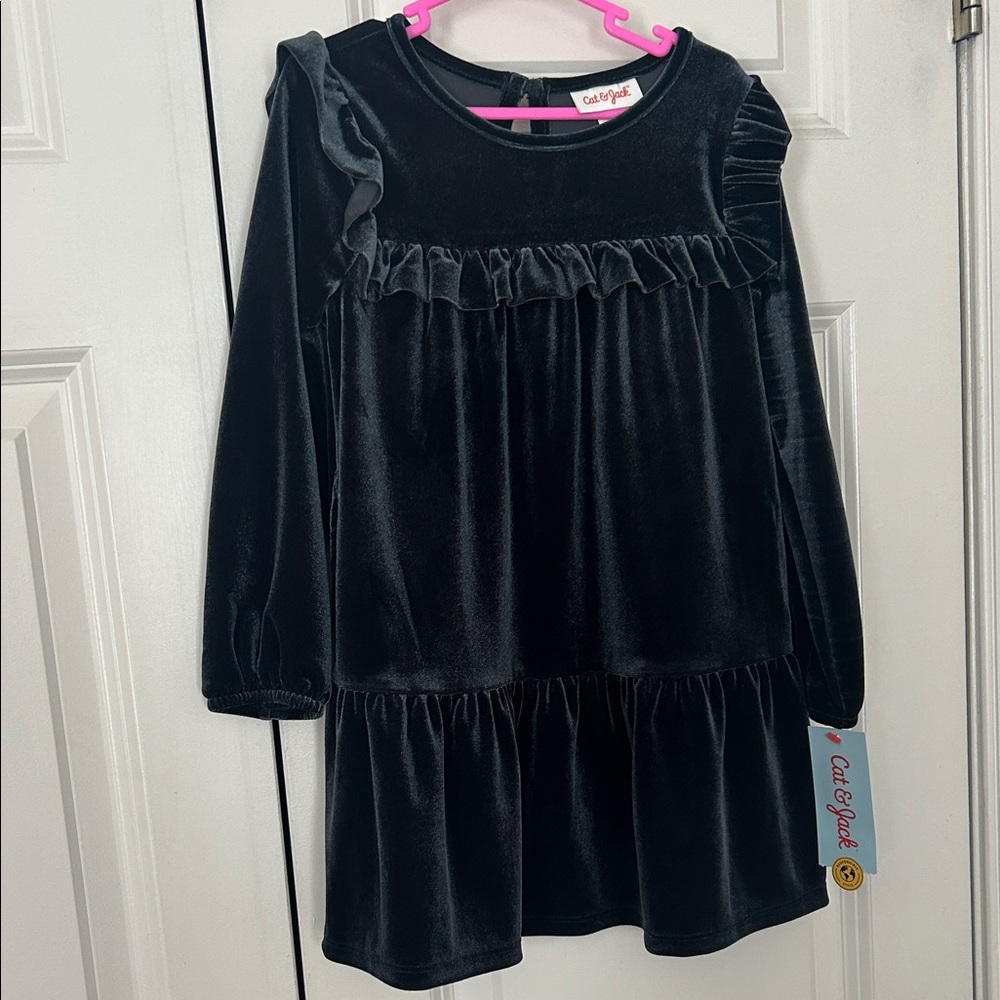 Cat & Jack Black Velvet Ruffle Dress